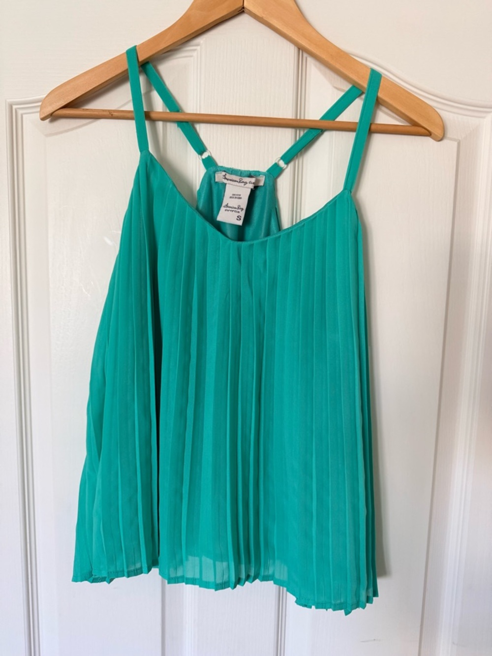American Rag Green Pleated Spaghetti-Strap Top